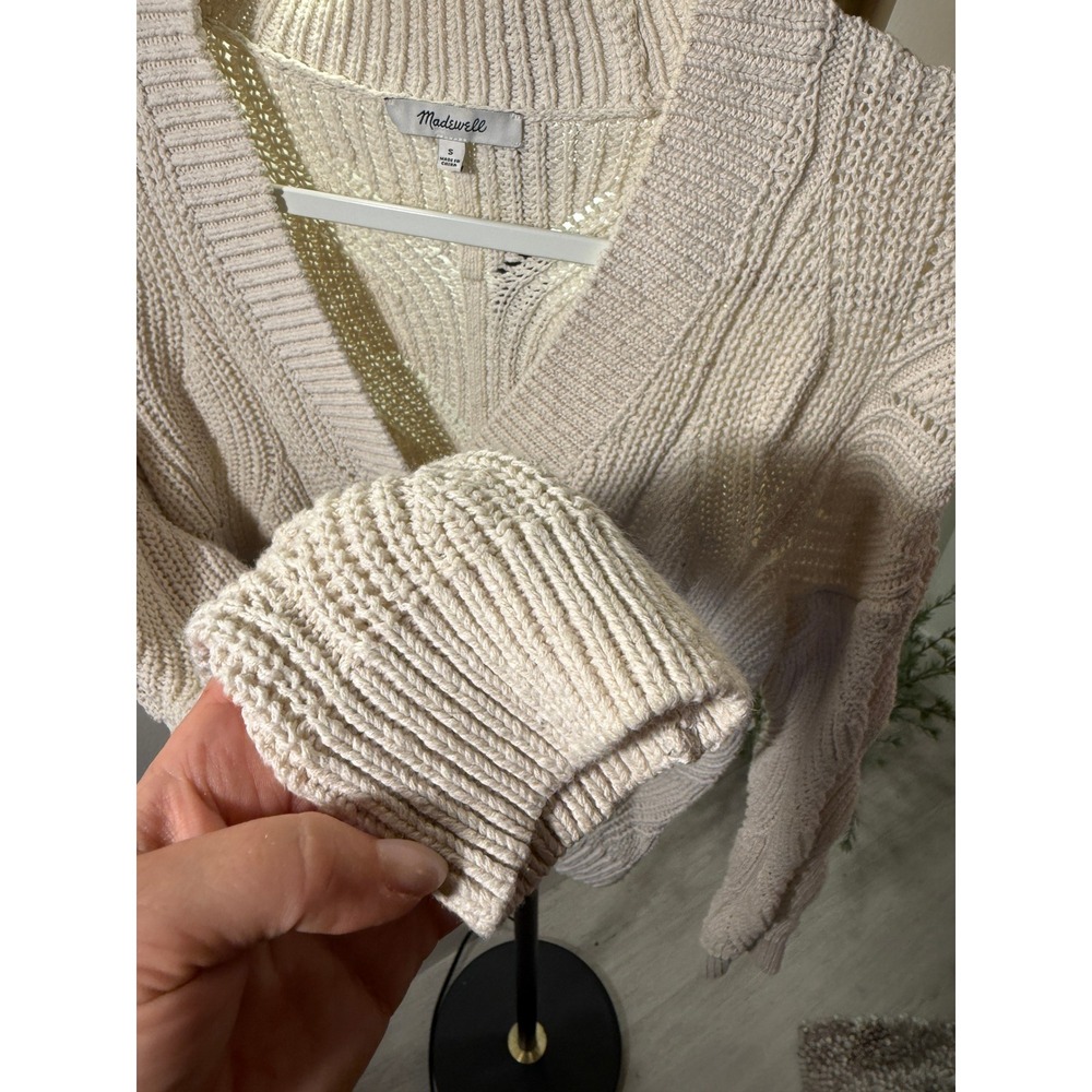 Madewell cardigan pointelle bone neutral 3 button essential knitwear capsule SM - Picture 7 of 8